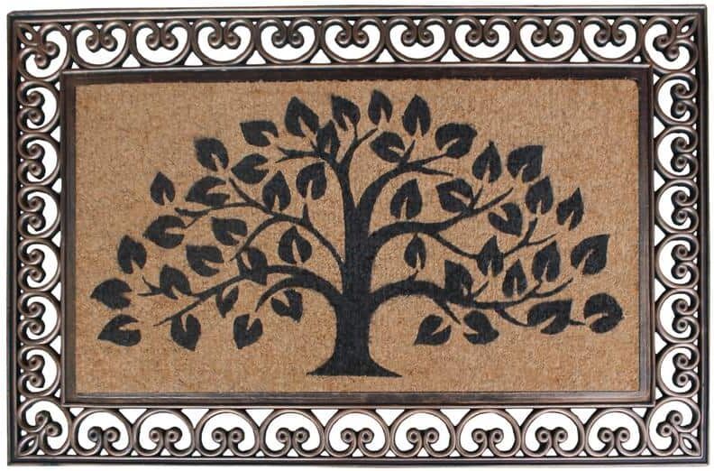 A1 Home Collections Hand Finished Tree of Life Brown 30 in. x 48 in. Rubber and Coir Classic Paisley Border Extra Large Double Door Mat