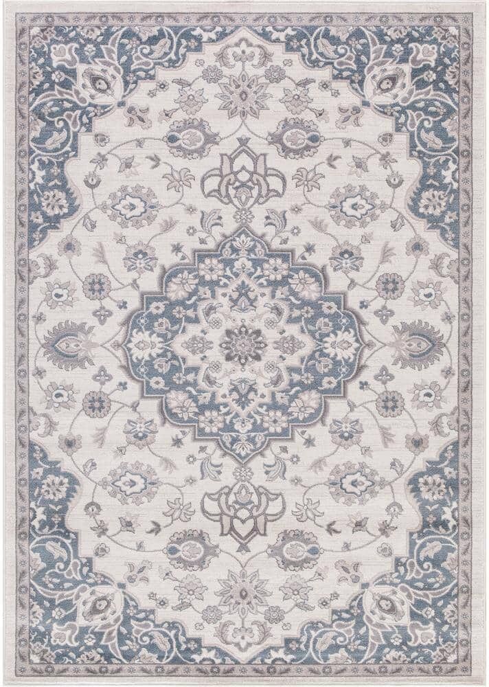 Concord Global Trading Lara Center Blue 5 ft. x 8 ft. Medallion Area Rug