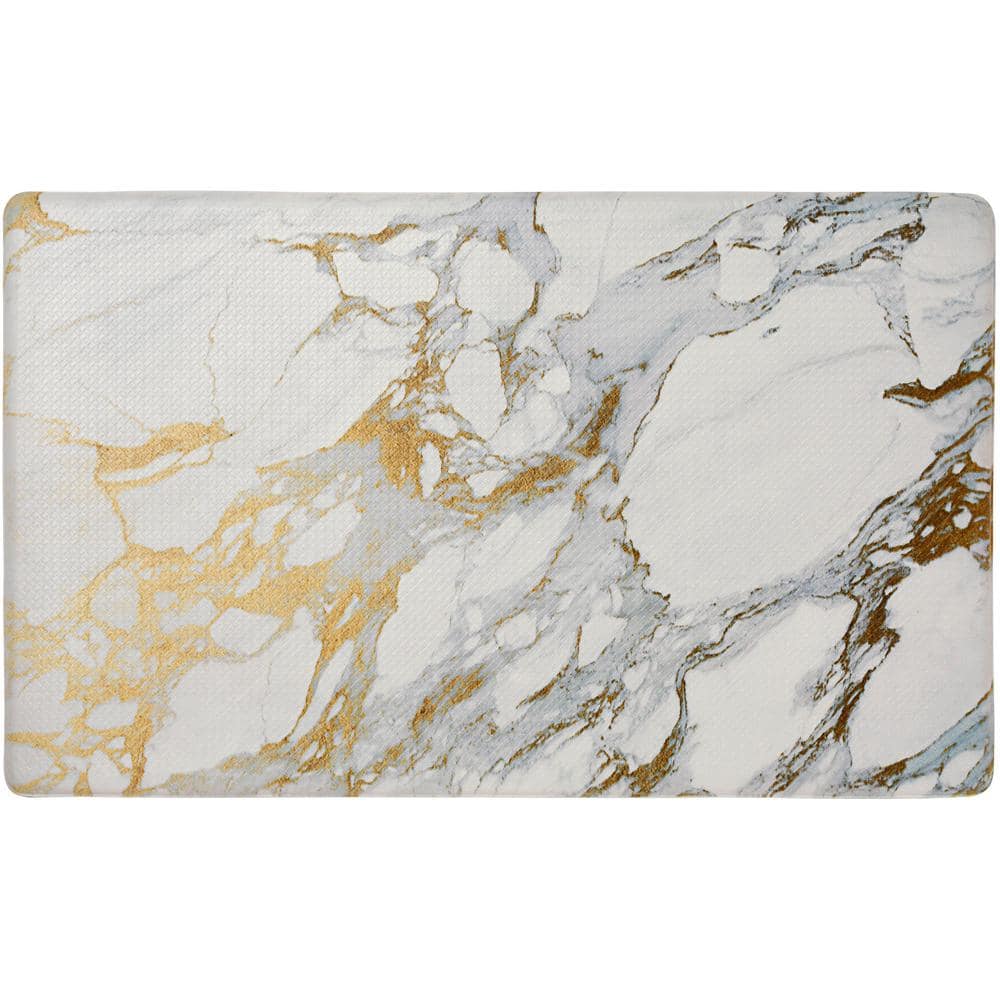 Home Dynamix Cozy Living Modern Marble Gold 20 in. x 36 in. Anti Fatigue Kitchen Mat