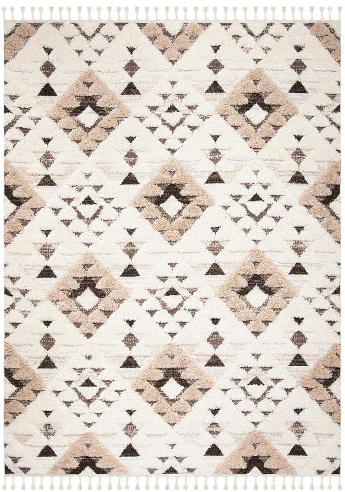 SAFAVIEH Moroccan Tassel Shag Ivory/Brown 8 ft. x 10 ft. Moroccan Area Rug