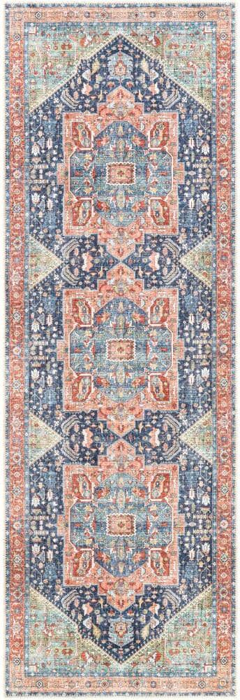 Artistic Weavers Candy Peach/Navy 3 ft. x 14 ft. Indoor Machine-Washable Area Rug