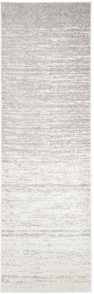 SAFAVIEH Adirondack Ivory/Silver 3 ft. x 16 ft. Solid Striped Runner Rug