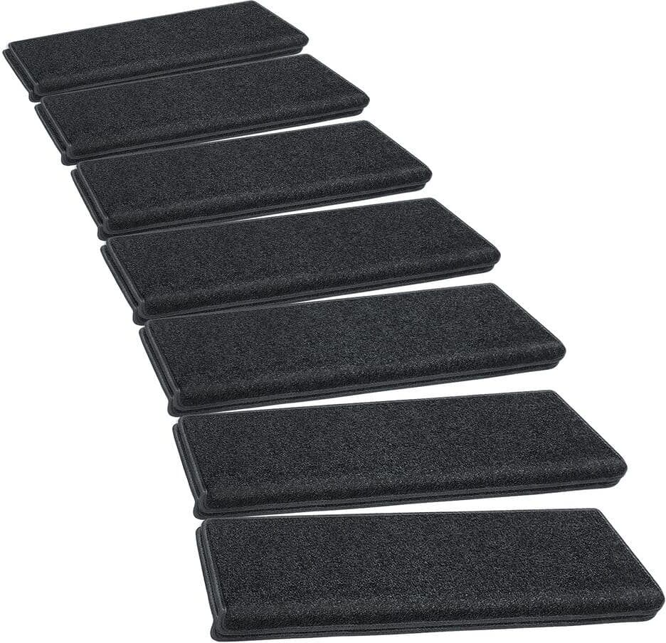 Pure Black 9.5 in. x 30 in. x 1.2 in. Bullnose Polypropylene Indoor Non-slip Carpet Stair Tread Cover (Set of 14)