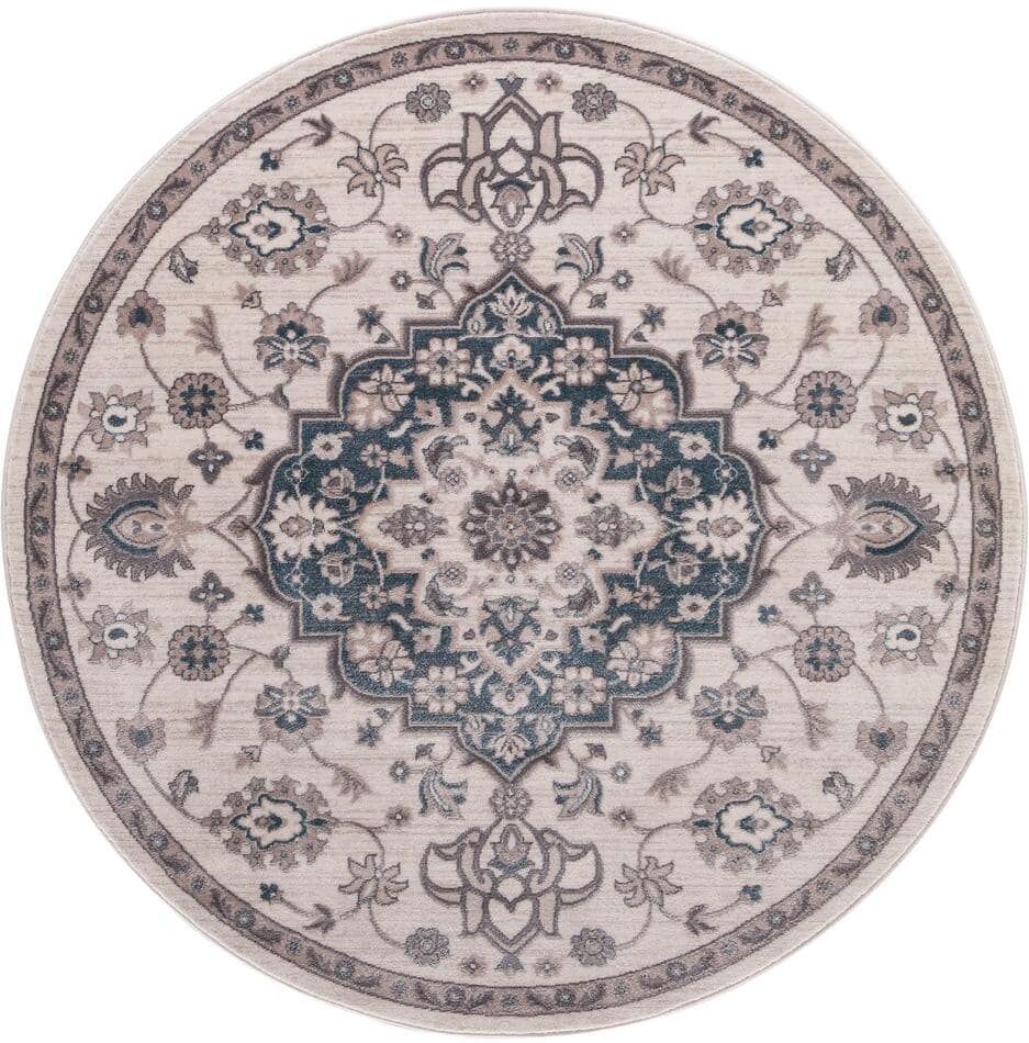 Concord Global Trading Lara Center Medallion Blue 5 ft. x 5 ft. Round Area Rug