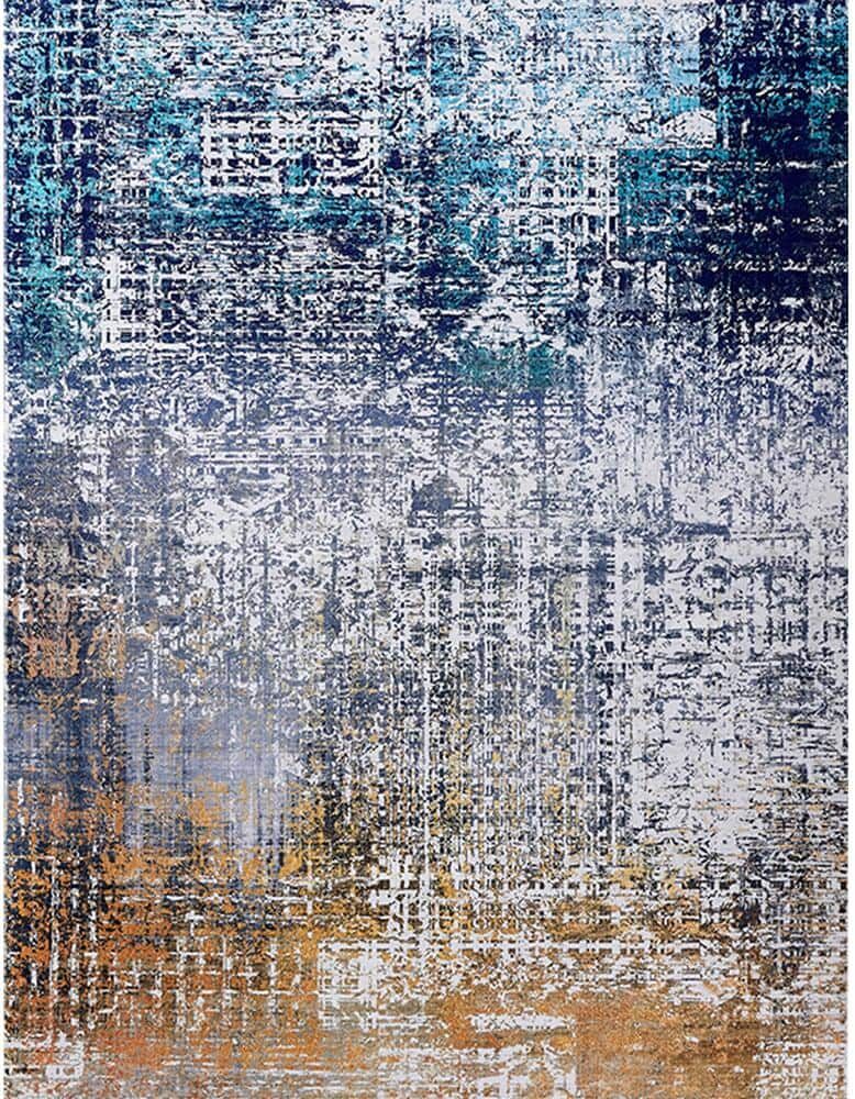 Huluwat Turquoise Gray Rust 7x10 ft. Abstract Polyester Rectangle Area Rug