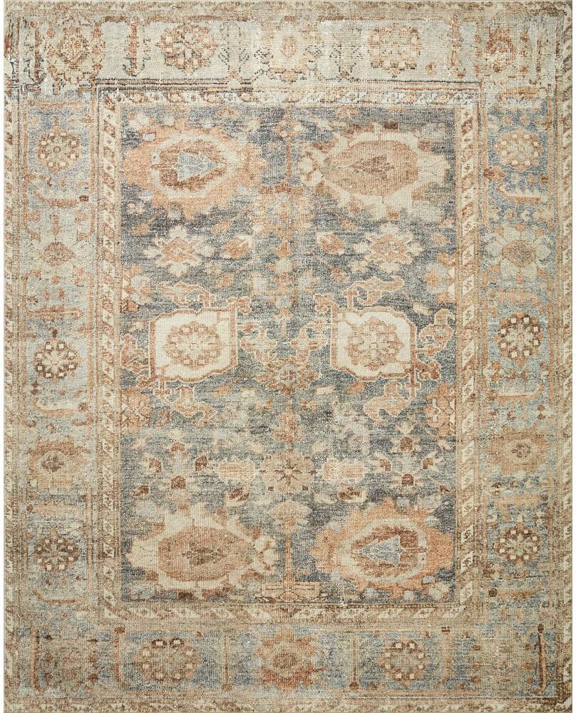 LOLOI II Margot Ocean/Spice 18 in. x 18 in. Sample Square Bohemian Vintage Printed Plush Area Rug