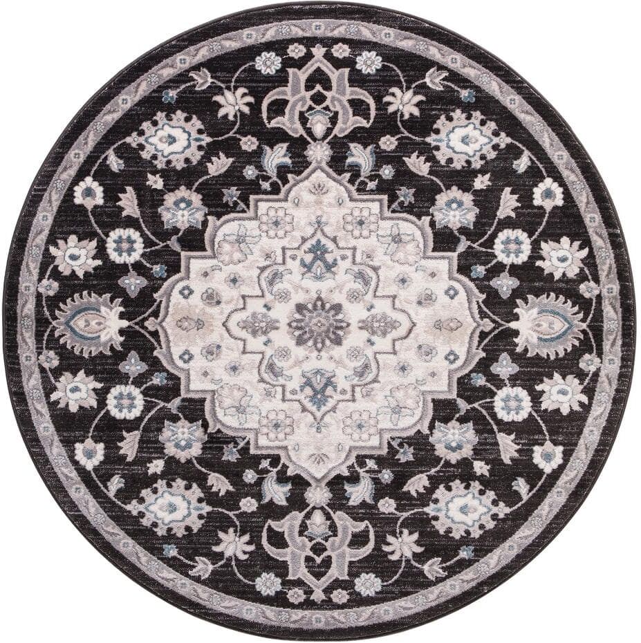 Concord Global Trading Lara Center Medallion Anthracite 5 ft. x 5 ft. Round Area Rug