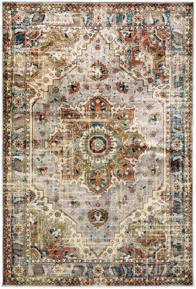 AVERLEY HOME Jayson Grey/Rust 5 ft. x 7 ft. Distressed Medallion Area Rug