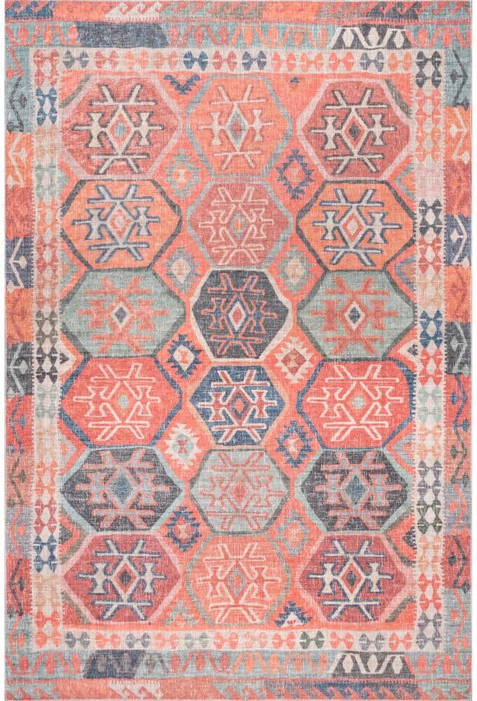 nuLOOM Vivien Moroccan Tiles Machine Washable Rust 5 ft. x 8 ft. Area Rug