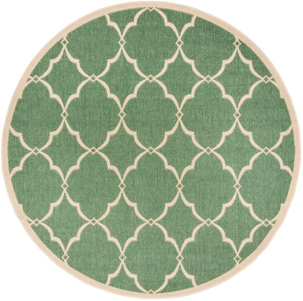 SAFAVIEH Beach House Green/Creme 7 ft. x 7 ft. Round Trellis Geometric Indoor/Outdoor Area Rug