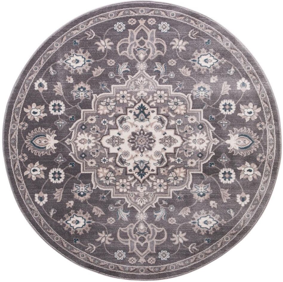 Concord Global Trading Lara Center Gray 5 ft. Round Medallion Area Rug