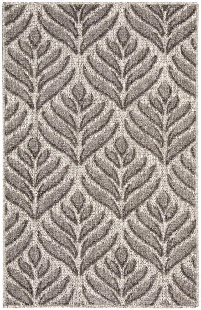 Nourison Aloha Charcoal 3 ft. x 4 ft. Tropical Palm Leaf Botanical Contemporary Indoor/Outdoor Bathroom Area Rug