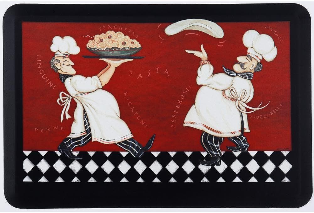 J&V TEXTILES Cloud Comfort Pizza Pasta Chefs 24 in. x 36 in. Anti-Fatigue Kitchen Mat