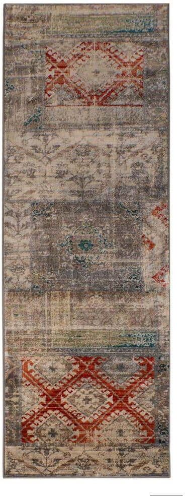 SUPERIOR Amara Gray 2 ft. 6 in. x 8 ft. Modern Distressed Patchwork Indoor Runner Rug