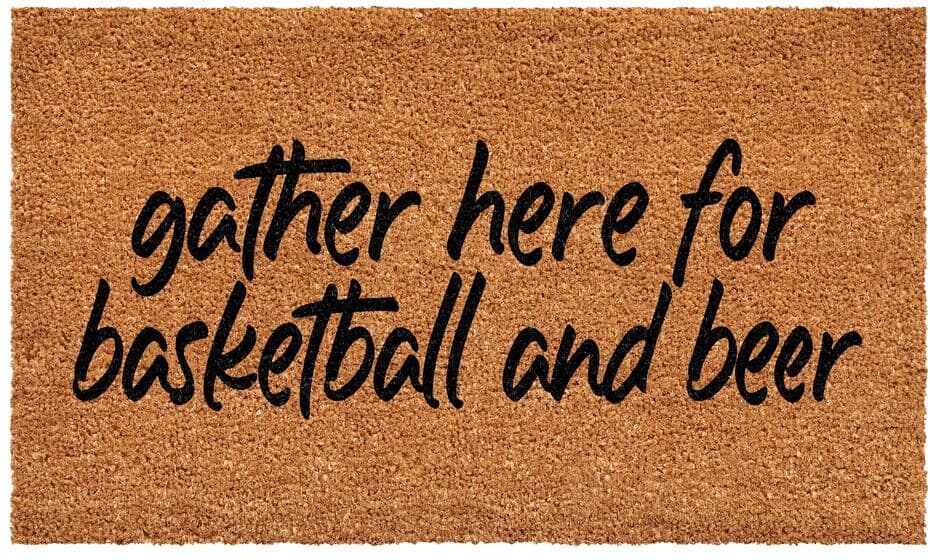 Calloway Mills Gather here for Basketball and beer Doormat, 24" x 48"