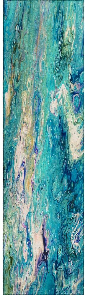 Addison Rugs Copeland Lagoon 2 ft. 3 in. x 7 ft. 6 in. Abstract Runner Rug