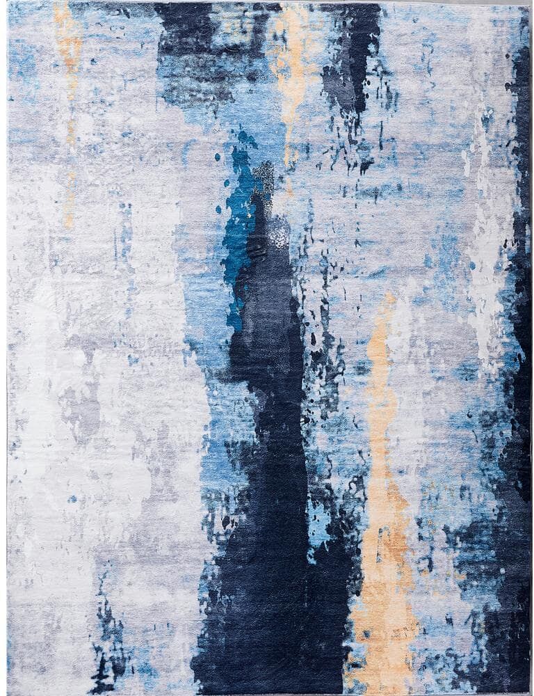 Huluwat Gray Blue Yellow 5 ft. x 7 ft. Abstract Polyester Rectangle Area Rug