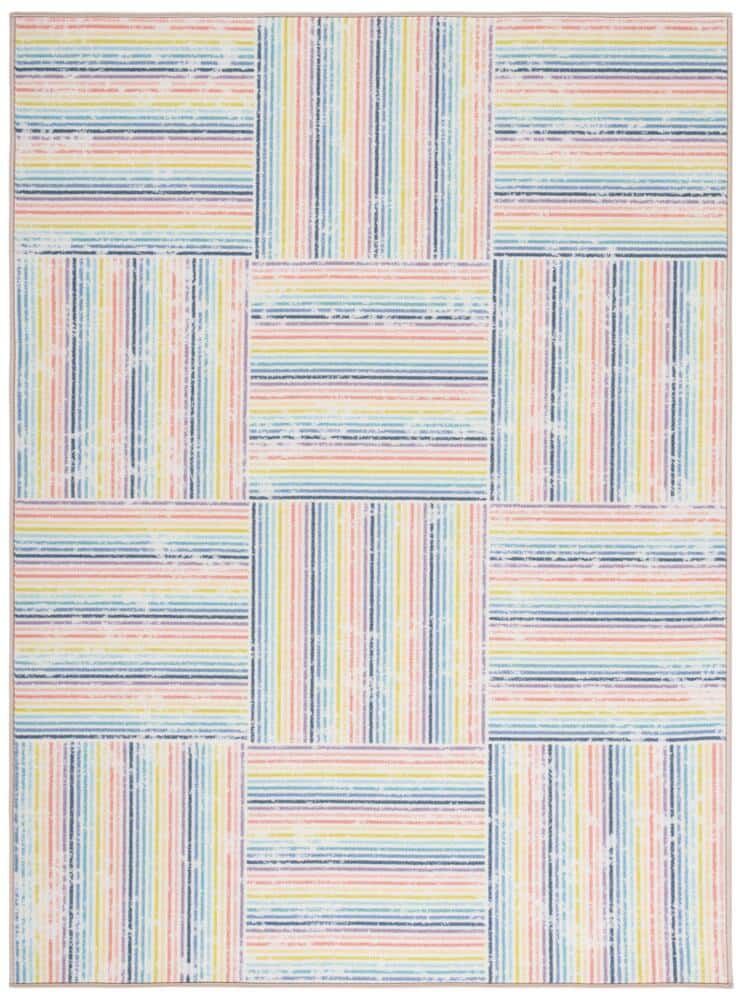 SAFAVIEH Kids Playhouse Ivory/Blue 3 ft. x 5 ft. Machine Washable Striped Geometric Area Rug