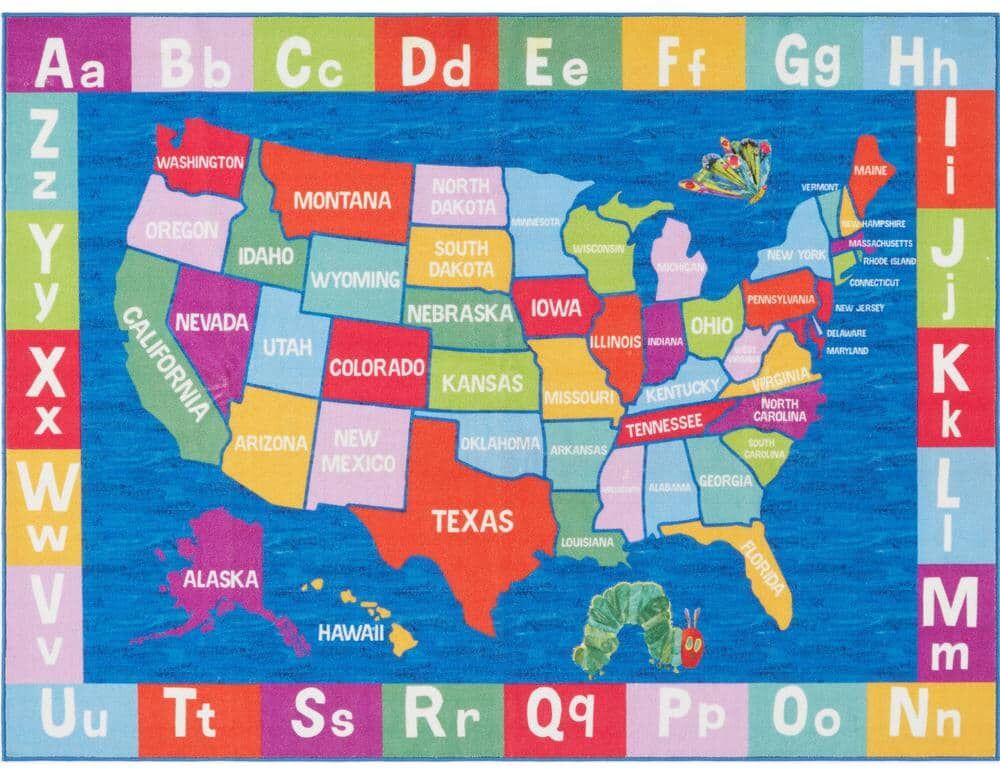 Home Dynamix Elementary US Map Blue/Red 7 ft. x 10 ft. Kids Area Rug