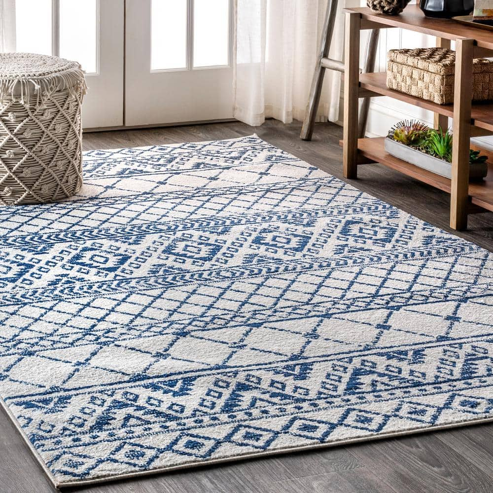 JONATHAN Y Moroccan Hype Boho Vintage Tribal Cream/Blue 4 ft. x 6 ft. Area Rug