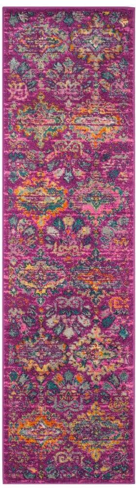 SAFAVIEH Madison Fuchsia/Blue 2 ft. x 10 ft. Floral Geometric Runner Rug