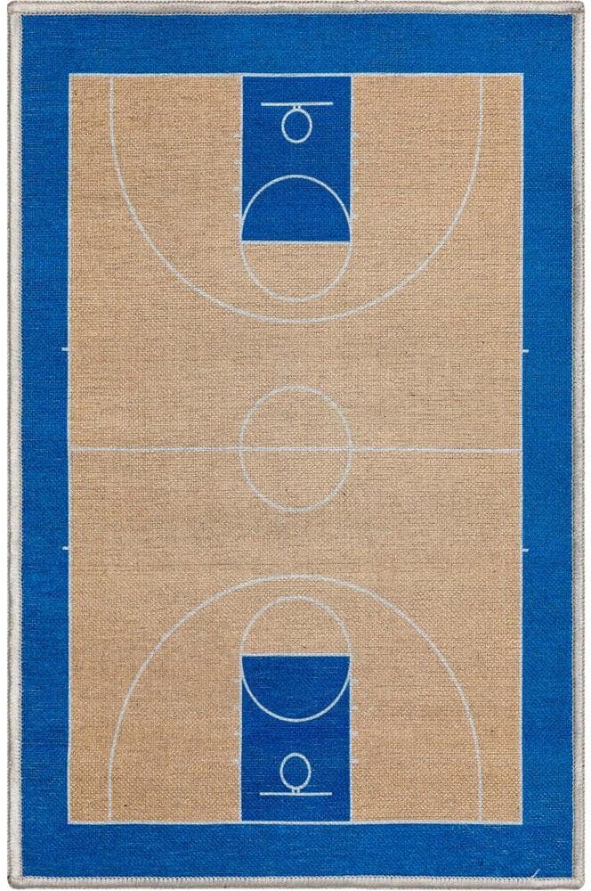 Well Woven Apollo Basketball Modern Sports Tan Blue 2 ft. x 3 ft. Area Rug