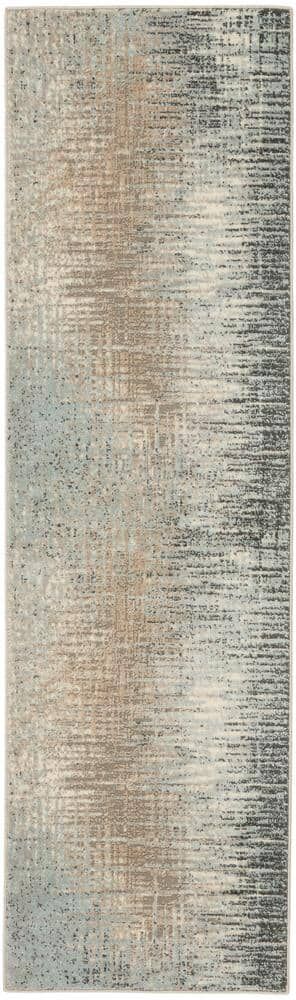 Nourison Soma Teal/Grey 2 ft. x 8 ft. Abstract Contemporary Kitchen Runner Area Rug