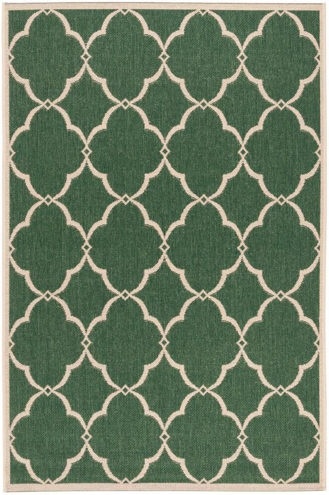 SAFAVIEH Beach House Green/Creme 4 ft. x 6 ft. Trellis Geometric Indoor/Outdoor Area Rug