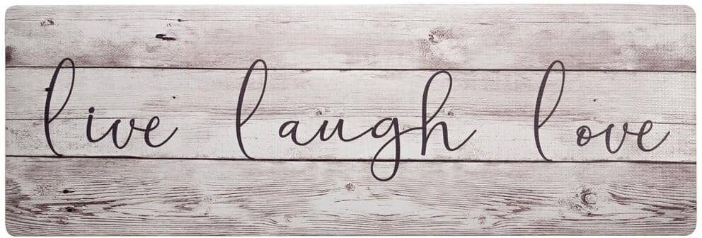 Home Dynamix Cozy Living Live Laugh Love Beige 17.5 in. x 55 in. Anti Fatigue Kitchen Mat