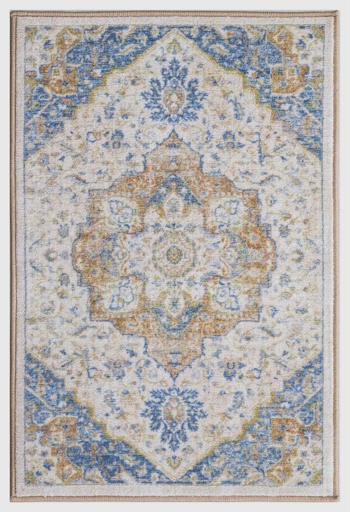 Concord Global Trading Eden Collection Center Medallion Ivory 3 ft. x 4 ft. Machine Washable Traditional Indoor Area Rug