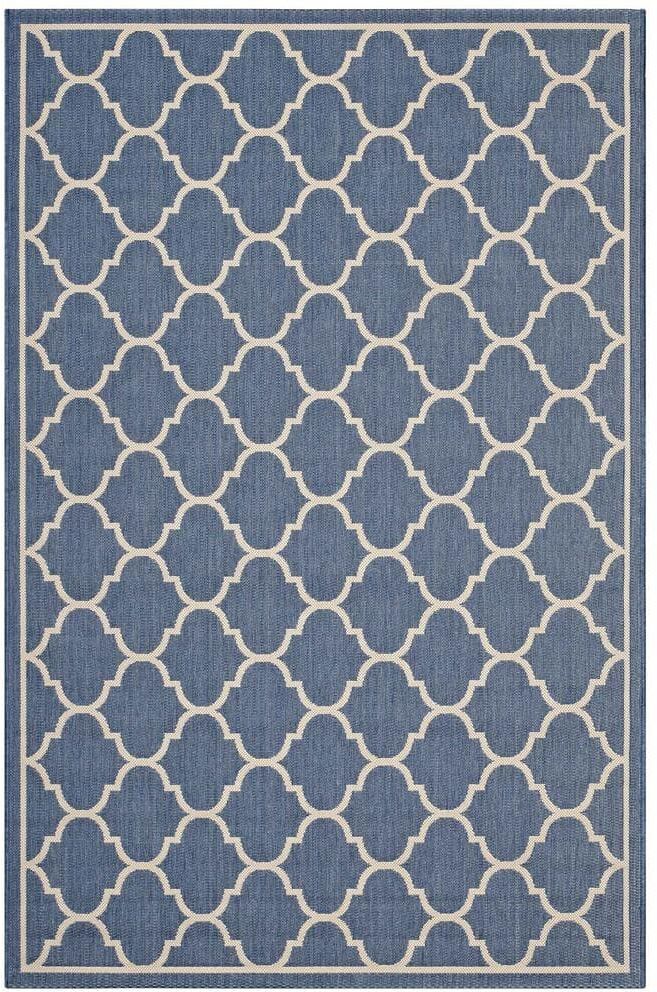 MODWAY Avena in Blue and Beige 5 ft. x 8 ft. Moroccan Quatrefoil Trellis Indoor and Outdoor Area Rug