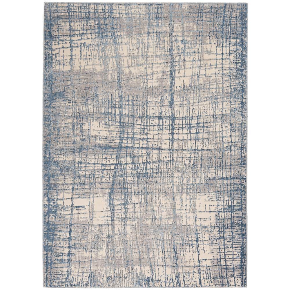 CALVIN KLEIN Rush Ivory Blue 6 ft. x 9 ft. Abstract Contemporary Area Rug