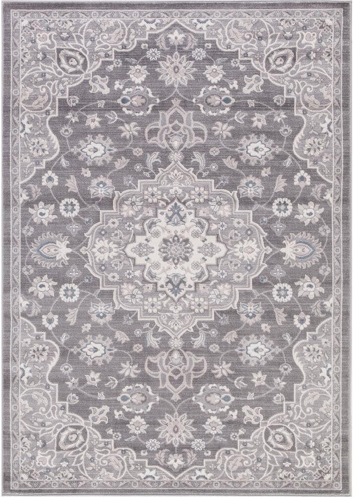 Concord Global Trading Lara Center Gray 5 ft. x 8 ft. Medallion Area Rug