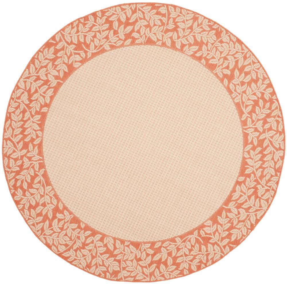 SAFAVIEH Courtyard Natural/Terra 5 ft. x 5 ft. Round Border Indoor/Outdoor Patio  Area Rug