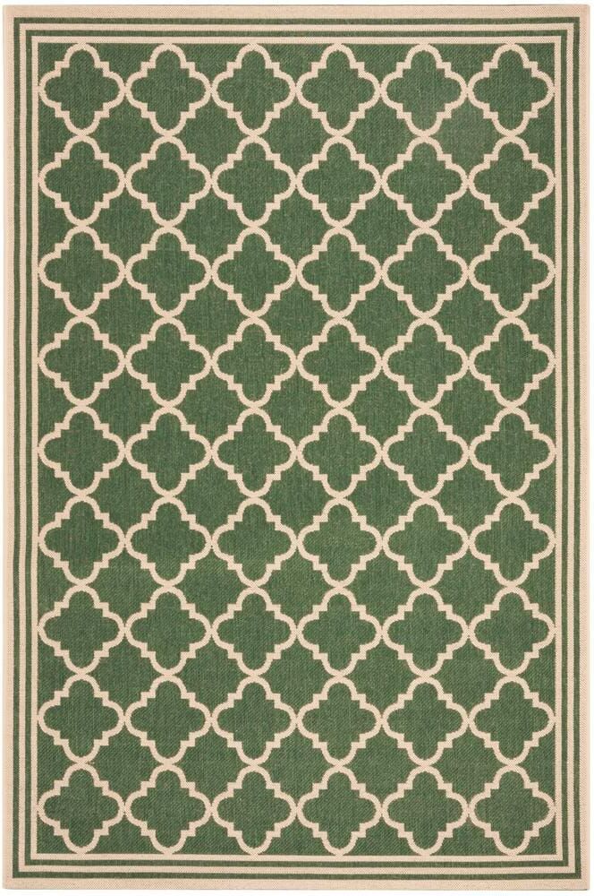 SAFAVIEH Beach House Green/Cream 2 ft. x 4 ft. Border Trellis Indoor/Outdoor Area Rug