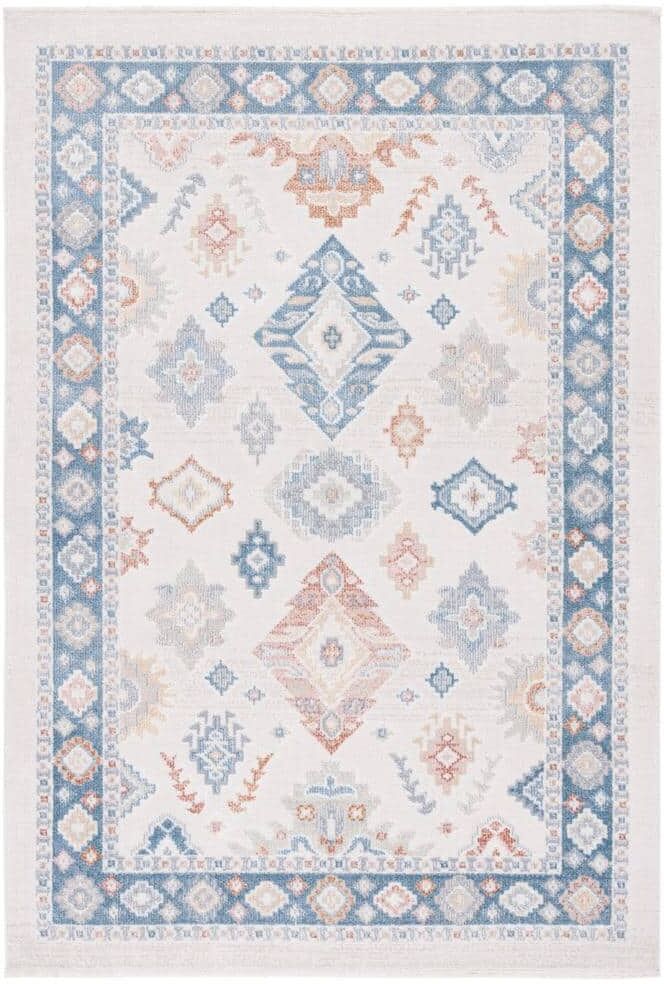 SAFAVIEH Blair Beige/Blue 8 ft. x 10 ft. Machine Washable Border Floral Area Rug