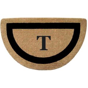 Nedia Home Single Picture Frame Black 22 in. x 36 in. HeavyDuty Coir Half Round Monogrammed T Door Mat