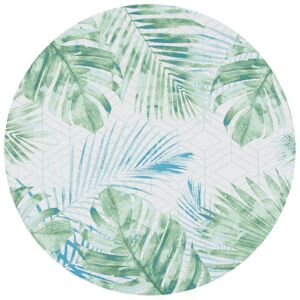 SAFAVIEH Barbados Green/Teal 7 ft. x 7 ft. Geometric Palm Leaf Indoor/Outdoor Patio Round Area Rug