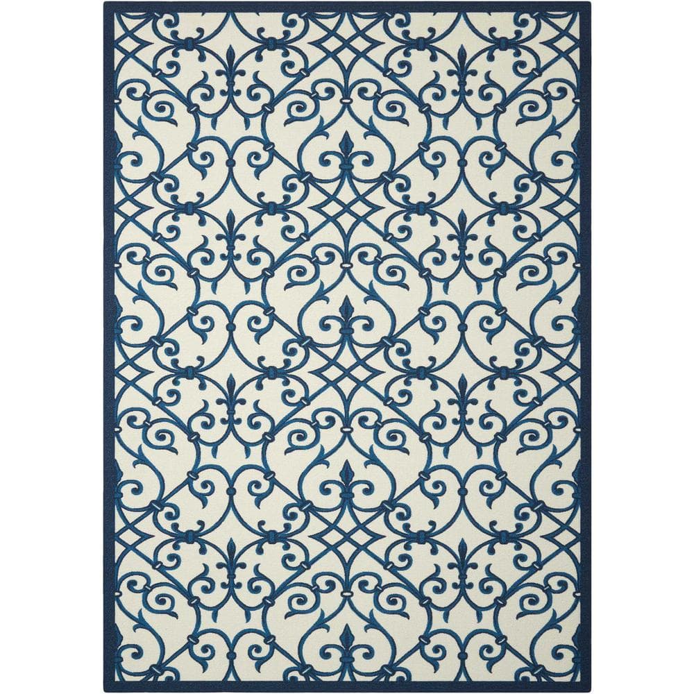 Nourison Home and Garden Blue 4 ft. x 6 ft. Trellis Transitional Indoor/Outdoor Patio Area Rug