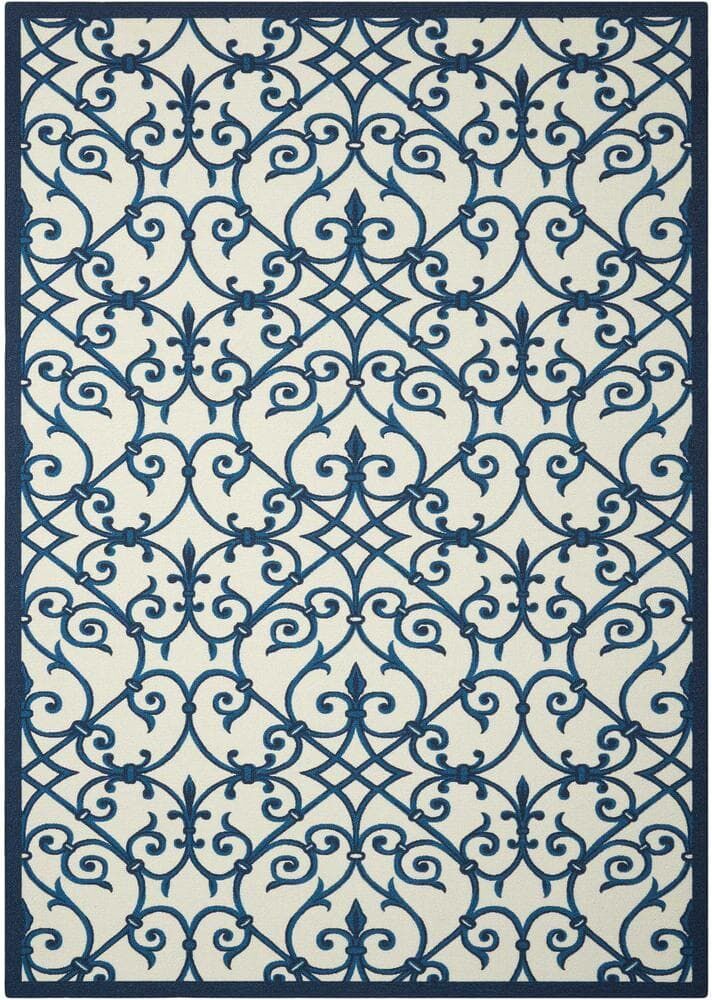 Nourison Home and Garden Blue 8 ft. x 11 ft. Floral Transitional Indoor/Outdoor Patio Area Rug