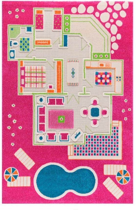 Playhouse Pink 3D 4 ft. x 6 ft. 3D Soft and Cozy Non-Toxic Polypropylene Play Area Rug for Kids Bedroom or Playroom