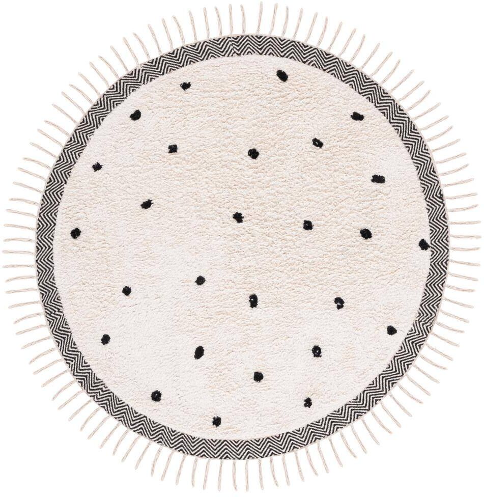 SAFAVIEH Easy Care Ivory/Black 5 ft. x 5 ft. Machine Washable Pokat Dot Border Solid Color Round Area Rug