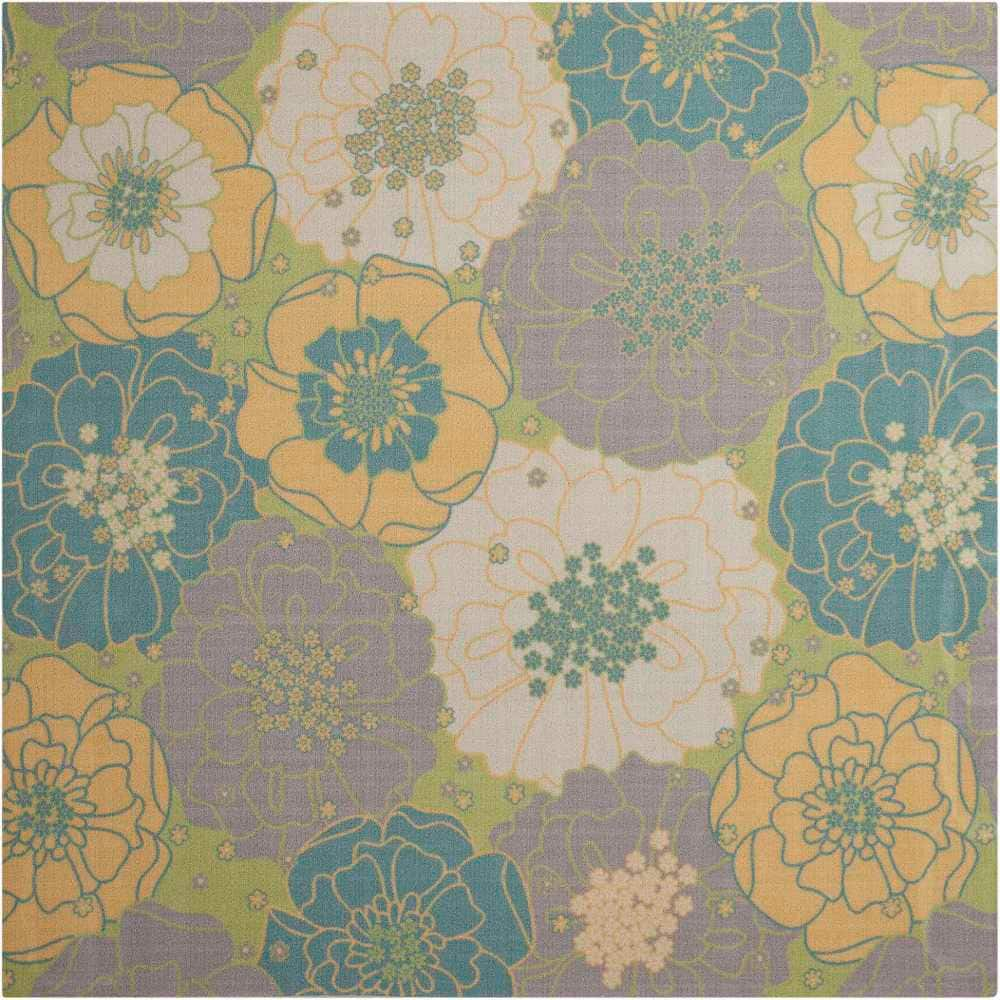 Nourison Home & Garden Green 9 ft. x 9 ft. Floral Botanical Contemporary Indoor/Outdoor Square Area Rug