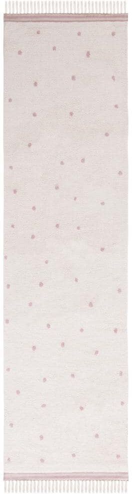 SAFAVIEH Easy Care Ivory/Pink 2 ft. x 9 ft. Machine Washable Machine Washable Polka Dot Border Solid Color Runner Rug