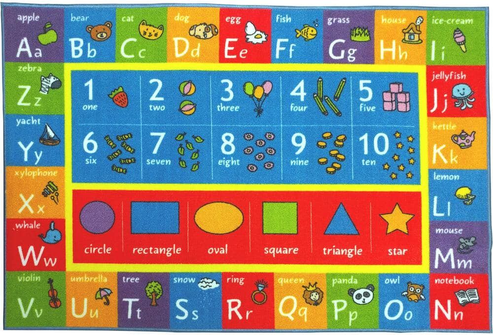 KC CUBS Multi-Color Kids and Children Bedroom ABC Alphabet Numbers and Shapes Educational Learning 3 ft. x 5 ft. Area Rug