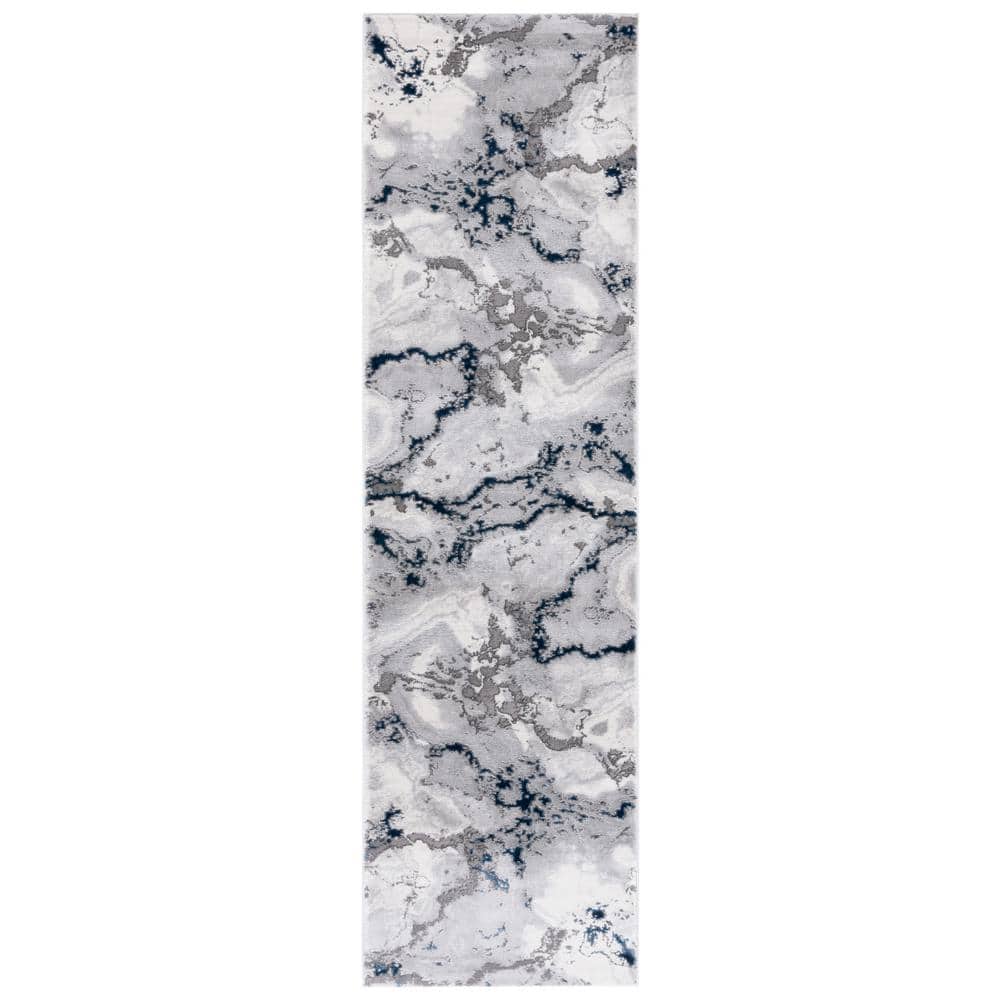 SAFAVIEH Craft Gray/Blue 2 ft. x 8 ft. Marbled Abstract Runner Rug