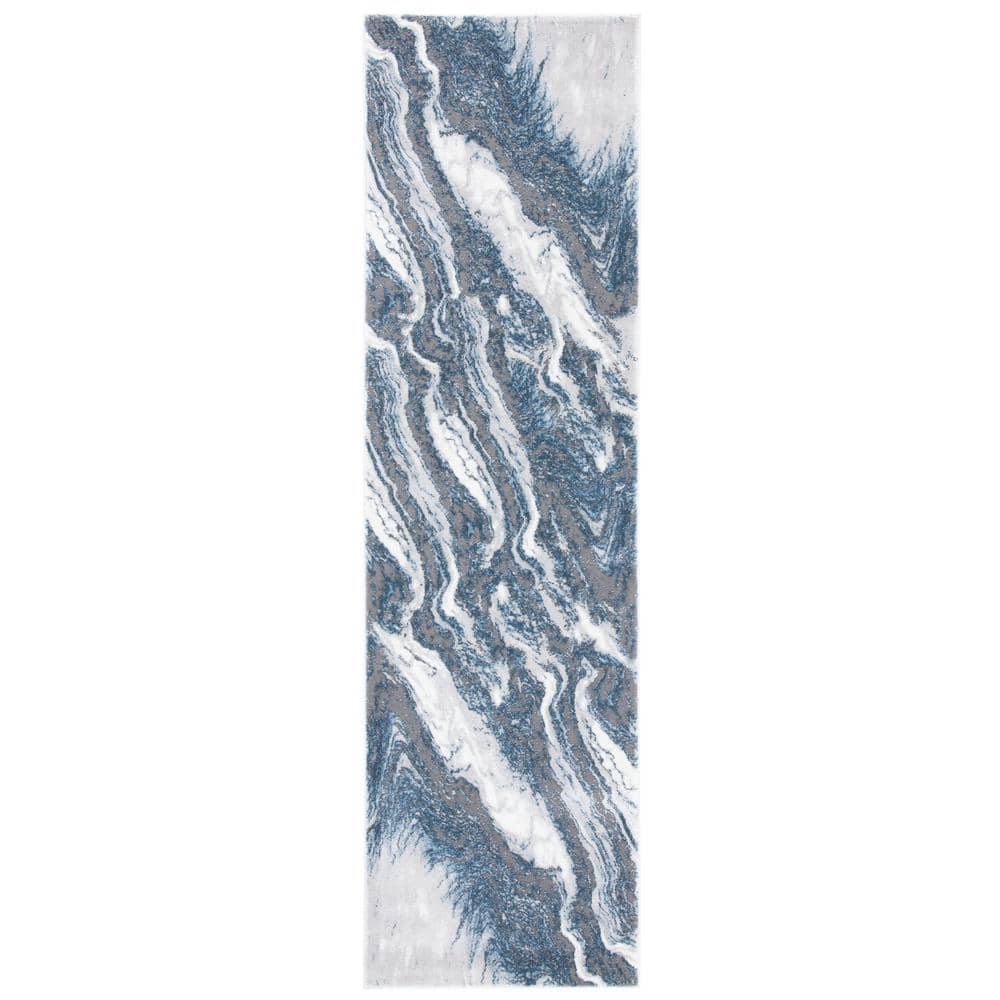 SAFAVIEH Craft Gray/Blue 2 ft. x 10 ft. Marbled Abstract Runner Rug