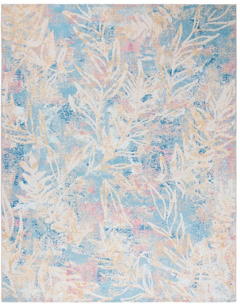 SAFAVIEH Barbados Light Blue/Ivory 8 ft. x 10 ft. Gradient Palm Leaf Indoor/Outdoor Area Rug