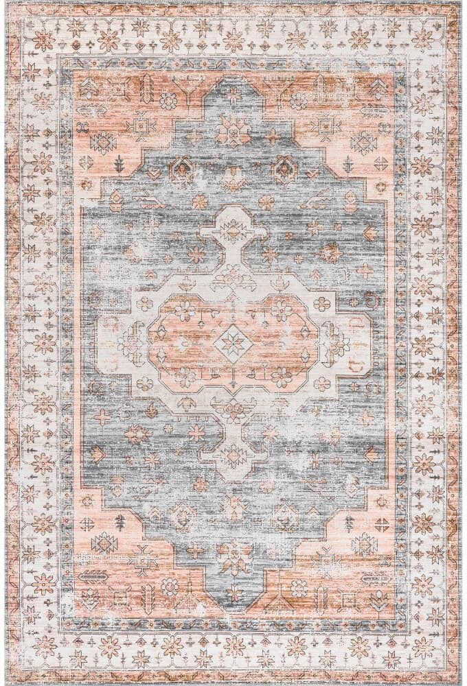 nuLOOM Banks Machine Washable Light Grey 5 ft. x 8 ft. Medallion Area Rug