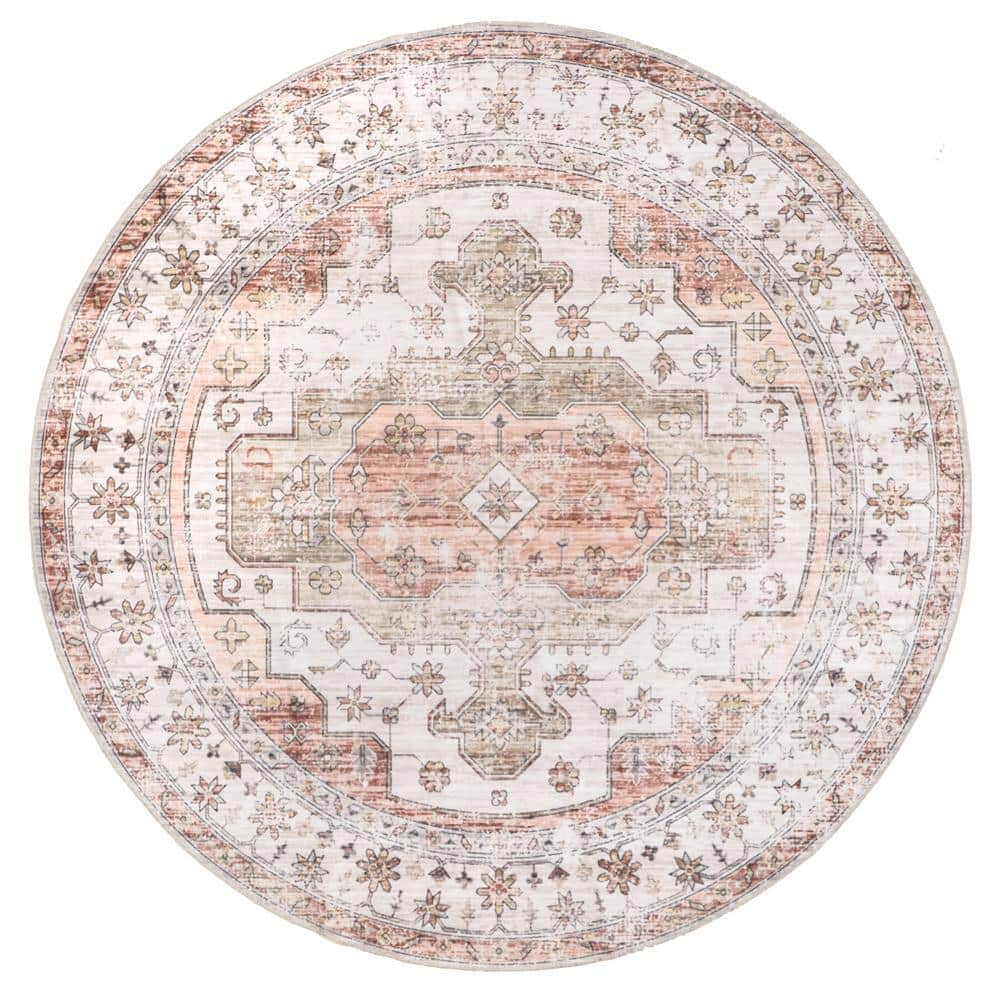 nuLOOM Banks Machine Washable Beige 6 ft. Persian Round Rug